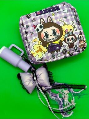 Purple Labubu Cartoon  Bag with Bow Charm